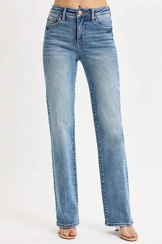 RISEN Full Size Tummy Control High Rise Straight Jeans Plus Size - Sleekdenim.com