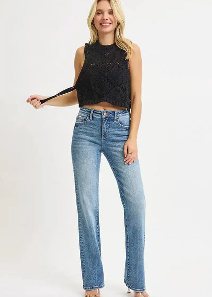 RISEN Full Size Tummy Control High Rise Straight Jeans Plus Size - Sleekdenim.com