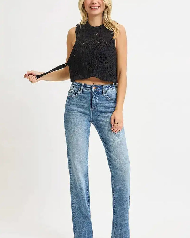 RISEN Full Size Tummy Control High Rise Straight Jeans Plus Size - Sleekdenim.com