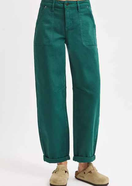 RISEN High Rise Ankle Cuffed Barrel Pants - Sleekdenim.com