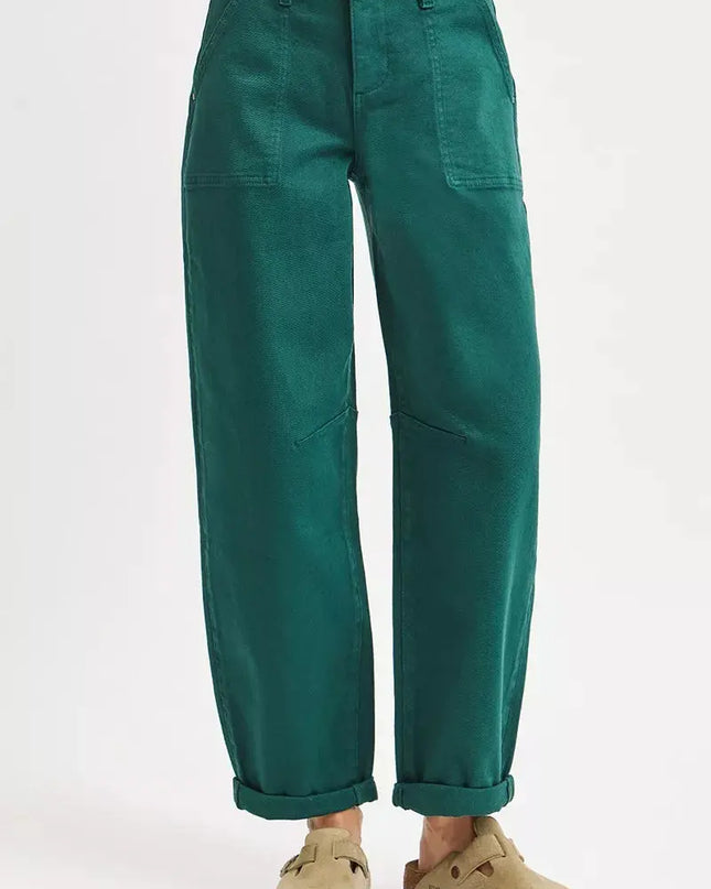 RISEN High Rise Ankle Cuffed Barrel Pants - Sleekdenim.com
