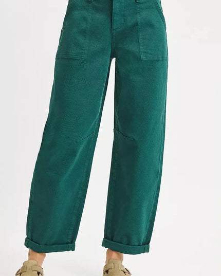 RISEN High Rise Ankle Cuffed Barrel Pants - Sleekdenim.com