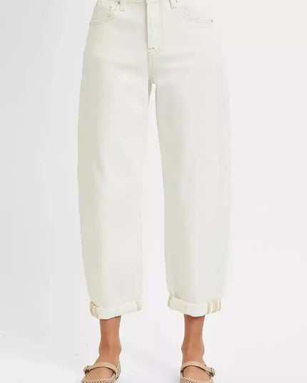 RISEN High Rise Barrel Cropped Jeans - Sleekdenim.com