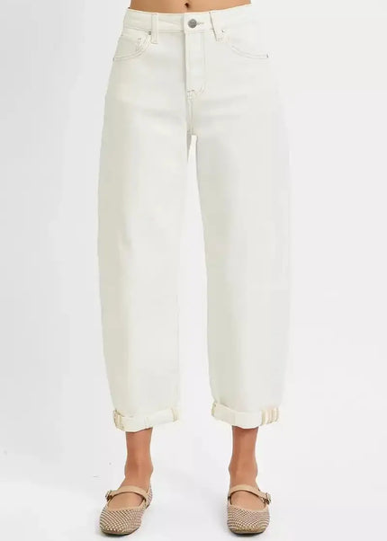 RISEN High Rise Barrel Cropped Jeans - Sleekdenim.com