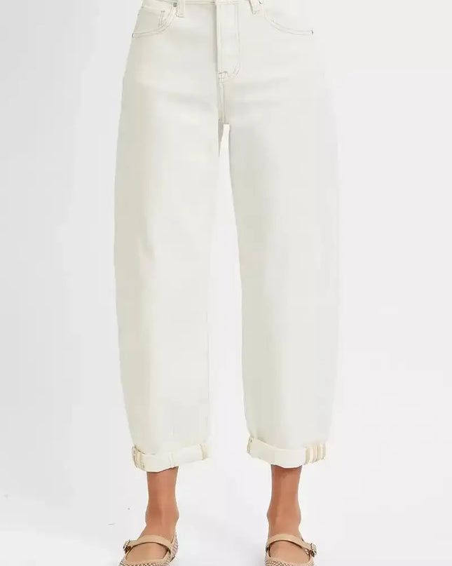 RISEN High Rise Barrel Cropped Jeans - Sleekdenim.com