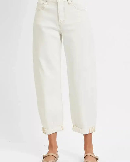 RISEN High Rise Barrel Cropped Jeans - Sleekdenim.com