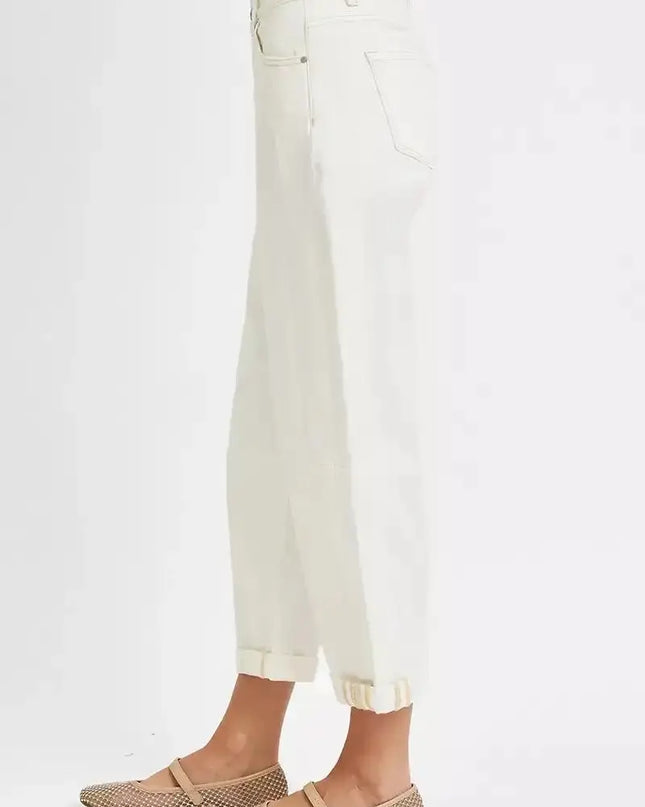 RISEN High Rise Barrel Cropped Jeans - Sleekdenim.com