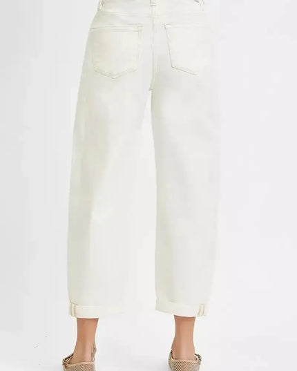 RISEN High Rise Barrel Cropped Jeans - Sleekdenim.com