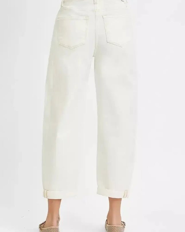 RISEN High Rise Barrel Cropped Jeans - Sleekdenim.com