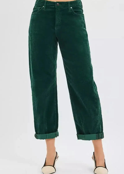 RISEN High Rise Crop Barrel Cordurory Pants - Sleekdenim.com