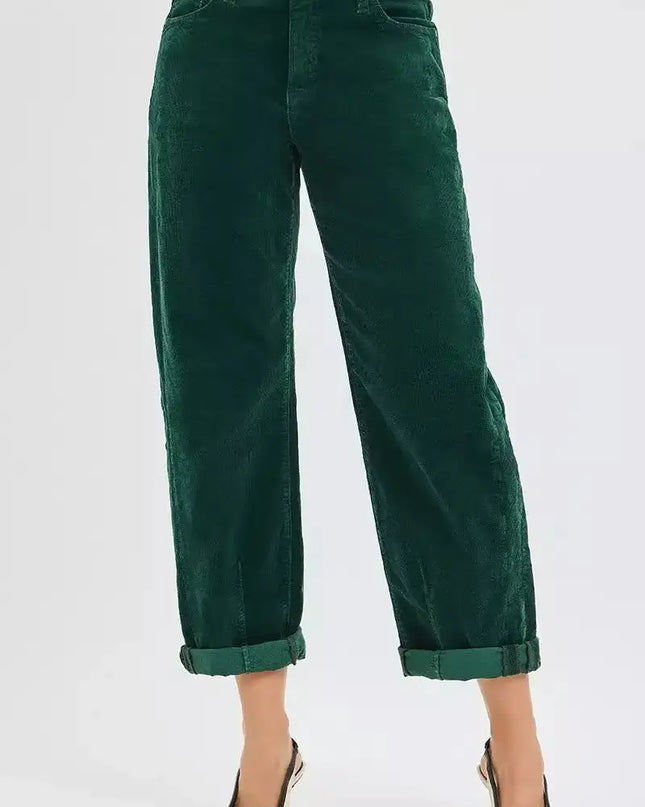 RISEN High Rise Crop Barrel Cordurory Pants - Sleekdenim.com