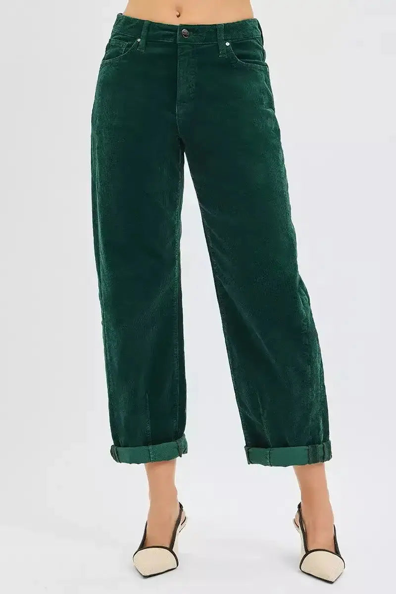 RISEN High Rise Crop Barrel Cordurory Pants - Sleekdenim.com