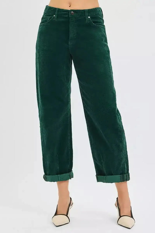 RISEN High Rise Crop Barrel Cordurory Pants - Sleekdenim.com