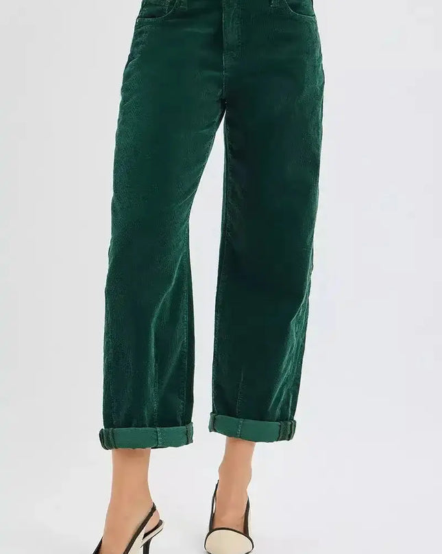 RISEN High Rise Crop Barrel Cordurory Pants - Sleekdenim.com