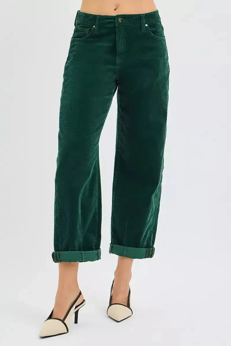 RISEN High Rise Crop Barrel Cordurory Pants - Sleekdenim.com