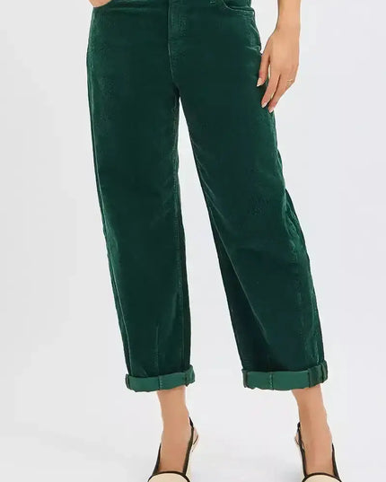 RISEN High Rise Crop Barrel Cordurory Pants - Sleekdenim.com