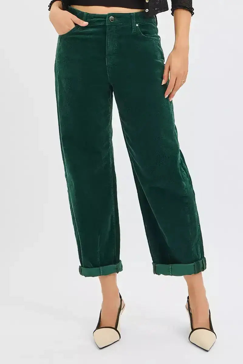 RISEN High Rise Crop Barrel Cordurory Pants - Sleekdenim.com