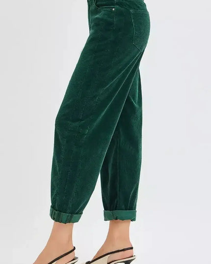 RISEN High Rise Crop Barrel Cordurory Pants - Sleekdenim.com