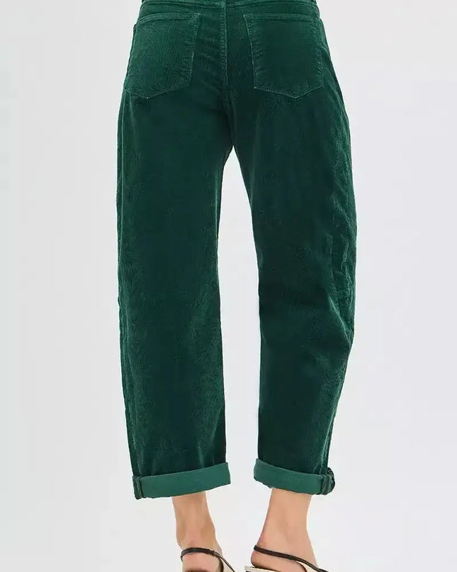 RISEN High Rise Crop Barrel Cordurory Pants - Sleekdenim.com