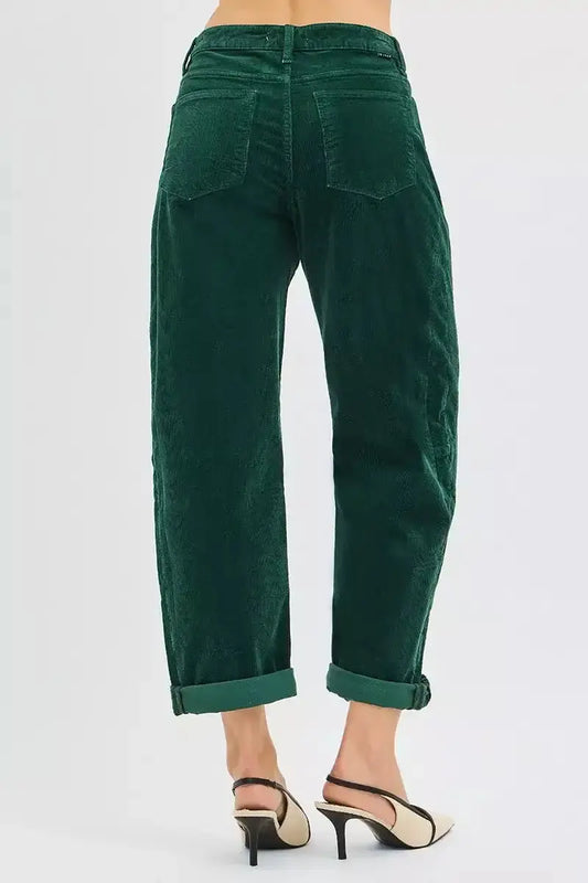 RISEN High Rise Crop Barrel Cordurory Pants - Sleekdenim.com