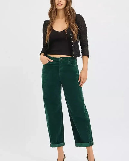 RISEN High Rise Crop Barrel Cordurory Pants - Sleekdenim.com