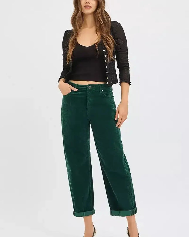 RISEN High Rise Crop Barrel Cordurory Pants - Sleekdenim.com