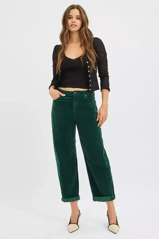 RISEN High Rise Crop Barrel Cordurory Pants - Sleekdenim.com