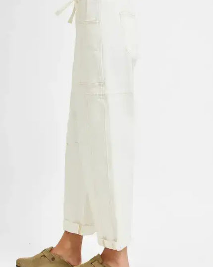 RISEN High Rise Crop Wide Barrel Cargo Pocket Jeans - Sleekdenim.com