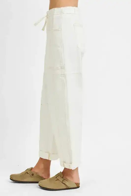 RISEN High Rise Crop Wide Barrel Cargo Pocket Jeans - Sleekdenim.com