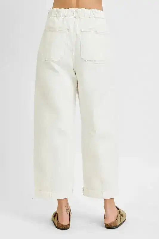 RISEN High Rise Crop Wide Barrel Cargo Pocket Jeans - Sleekdenim.com