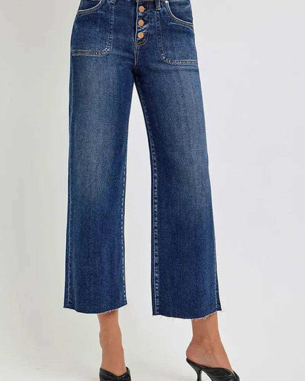 RISEN High Rise Crop Wide Button Up Jeans Plus & Regular Size - Sleekdenim.com