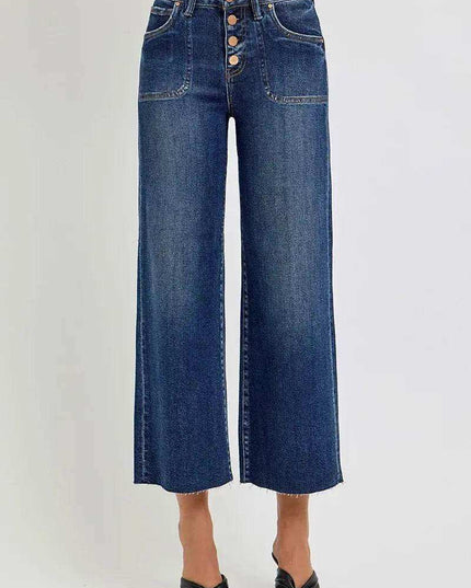 RISEN High Rise Crop Wide Button Up Jeans Plus & Regular Size - Sleekdenim.com