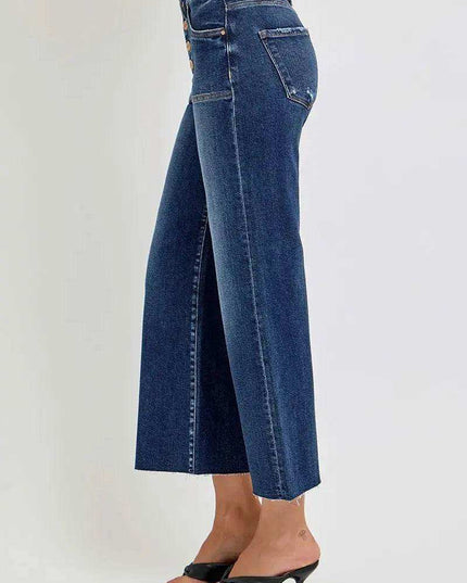 RISEN High Rise Crop Wide Button Up Jeans Plus & Regular Size - Sleekdenim.com