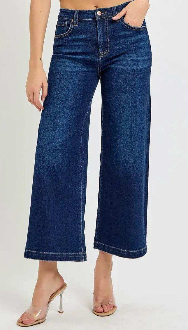 RISEN High Rise Crop Wide Jeans - RDP5921 - Sleekdenim.com
