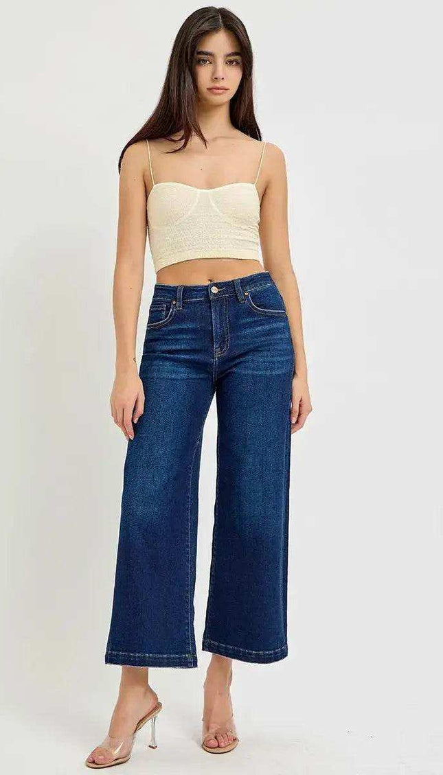 RISEN High Rise Crop Wide Jeans - RDP5921 - Sleekdenim.com