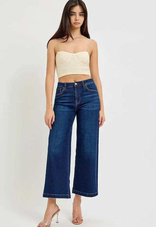 RISEN High Rise Crop Wide Jeans - RDP5921 - Sleekdenim.com