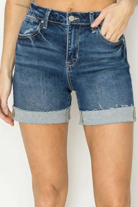 RISEN High Rise Cuffed Denim Shorts - Sleekdenim.com