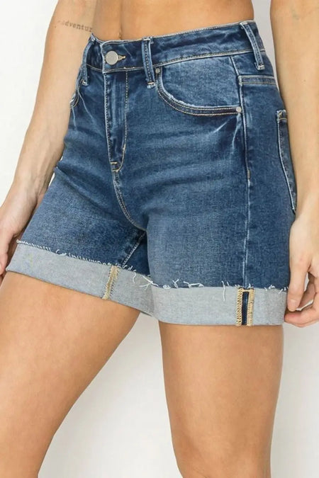 RISEN High Rise Cuffed Denim Shorts - Sleekdenim.com