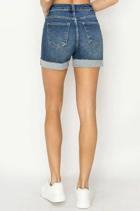 RISEN High Rise Cuffed Denim Shorts - Sleekdenim.com