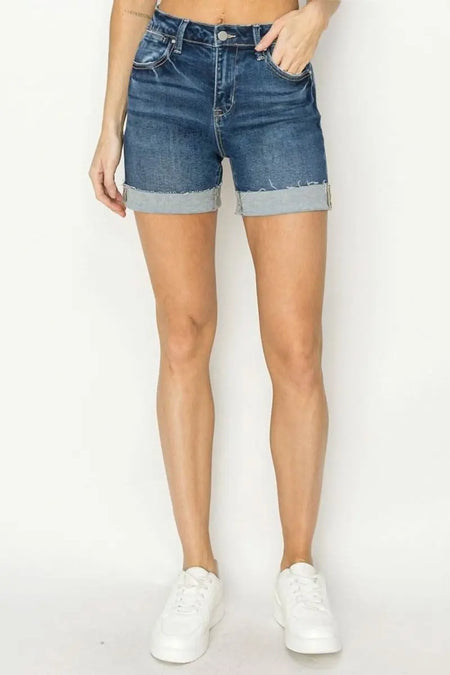 RISEN High Rise Cuffed Denim Shorts - Sleekdenim.com