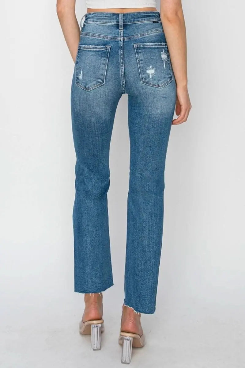 RISEN High Rise Distressed Ankle Jeans - Sleekdenim.com