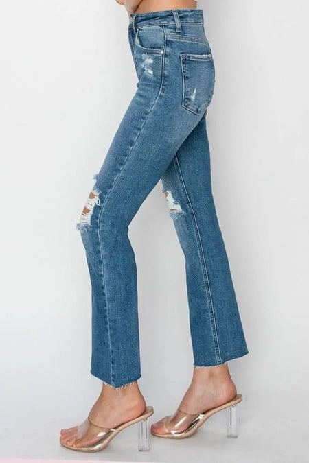 RISEN High Rise Distressed Ankle Jeans - Sleekdenim.com