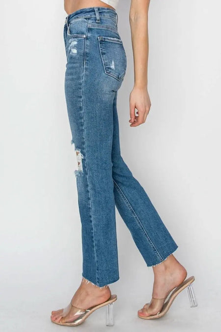 RISEN High Rise Distressed Ankle Jeans - Sleekdenim.com