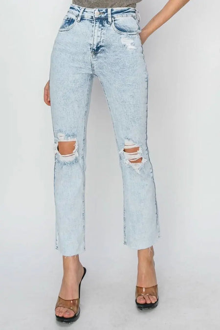 RISEN High Rise Distressed Ankle Jeans - Sleekdenim.com