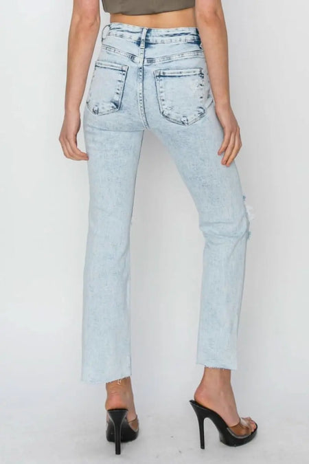 RISEN High Rise Distressed Ankle Jeans - Sleekdenim.com