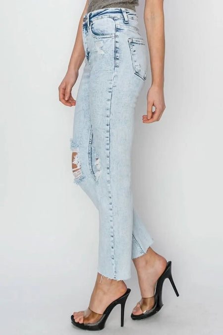 RISEN High Rise Distressed Ankle Jeans - Sleekdenim.com