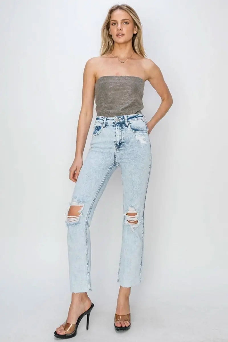 RISEN High Rise Distressed Ankle Jeans - Sleekdenim.com