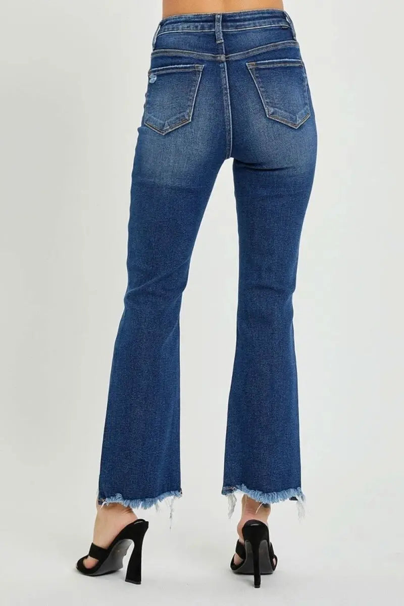 RISEN High Rise Distressed Crop Flare Jeans - Sleekdenim.com