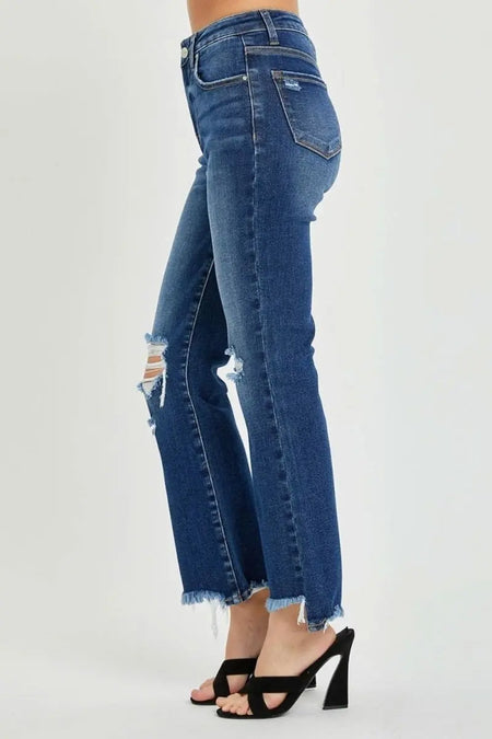 RISEN High Rise Distressed Crop Flare Jeans - Sleekdenim.com