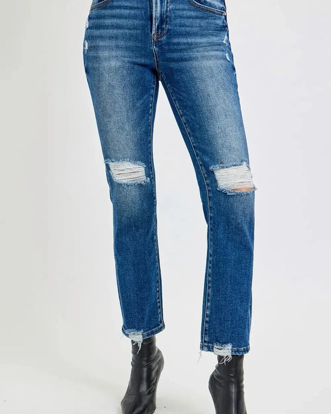 RISEN Full Size High Rise Distressed Crop Straight Jeans - Sleekdenim.com